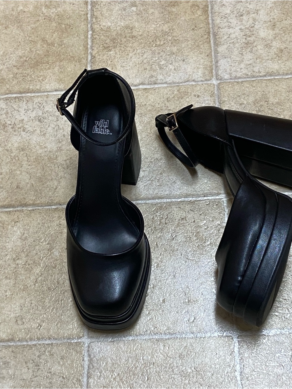 wild fable Black Platform Ankle-Strap Block Heels - Picture 13 of 14
